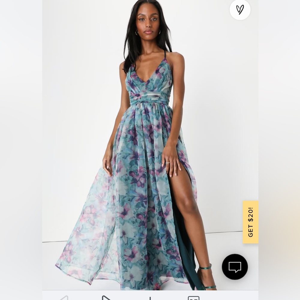 Lulus teal floral organza dress, NWT size M